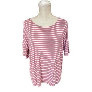 SOFT Elbow Sleeve Tee Scoop Neck Pink White Stripe Sz Small Rayon/Spandex